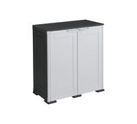 MA MAISON Armadio Basso in Plastica da Esterno 79x43x85,5 cm, con 2 Ripiani - Mobile Contenitore Compatto Salvaspazio per Balcone, Terrazza e Organizzazione Casa (Grigio/Nero)