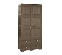 MA MAISON Armadio Guardaroba in Resina con 2 Ante, Appendiabiti e 4 Cassetti - Armadio Multiuso Effetto Legno per Organizzazione Casa (Wengé)