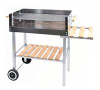 Ma Maison Barbecue Rettangolare a Carbone 100x40x90 cm BBQ 2 Ruote, Piano Cottura 48x26 cm- 2 Ripiani d' appoggio in Legno, Griglia, Metallo, Campeggio, Giardino,Balcone, Brace - Spostabile