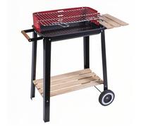 Ma Maison Barbecue Rettangolare a Carbone 51x32x69 cm BBQ 2 Ruote, Piano Cottura 48x26 cm- 2 Ripiani d'appoggio in Legno, Griglia, Campeggio, Giardino, all'Aperto, Balcone, Brace- Leggero e Spostabile