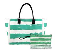 MA MAISON Borsa da Spiaggia a Spalla e a Mano per Mare con Manici - da Viaggio, Ragazza, Bambina - Colorata + Pochette da Polso Portaoggetti, Cellulare, Creme Solari (Righe)