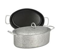 MA MAISON Casseruola Ovale Ø 32 cm Con Coperchio e 2 Manici Antiaderente in Alluminio per Cucinare - Adatta a Gas Vetroceramica e Fornelli Elettrici - Antigraffio + Manici con Foro