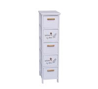 MA MAISON Cassetiera in Legno 5 Cassetti Colore Bianco 26x32x98 cm - Mobile, Arredo, Camera, Soggiorno, Bagno, Corridoio, Piano d'Appoggio, Piedini, Maniglie, Pomelli - Con Scritta Welcome To My Home