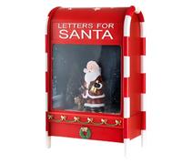 MA MAISON Cassetta Postale Natalizia Rossa e Bianca - con Babbo Natale, Luci LED, Musica, Neve, Cavo USB, a Batteria, Decorazione, Scritta, Letterine, Metallo - con Paesaggio
