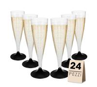 MA MAISON Flute da Champagne 100 ml Eleganti Calici in Plastica Riutilizzabili, Resistenti, Trasparenti, Riciclabili - Flute per Feste Calici di Vino- Bicchieri Lavabili Colorati (Base Nera - 24 Pz)