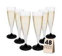 MA MAISON Flute da Champagne 100 ml Eleganti Calici in Plastica Riutilizzabili, Resistenti, Trasparenti, Riciclabili - Flute per Feste Calici di Vino- Bicchieri Lavabili Colorati (Base Nera - 48 Pz)
