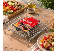 MA MAISON Graticola Bombata in Acciaio con Piedini e Manico | Griglia barbecue resistente, doppia chiusura, impugnatura sicura, ideale per carne, pesce e verdure