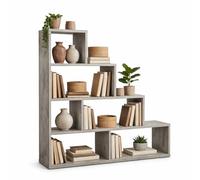 MA MAISON Scaffale Libreria a 4 Ripiani Aperti 150X38X144h CM - in Legno, di Design, con 6 Scaffali, Forma a L, Multiuso, per Camera, da Arredo, Ufficio, Soggiorno, Moderno - Colore Effetto Cemento