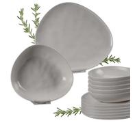 Ma Maison Servizio Piatti per 6 Persone Set 12 Pezzi Moderni di Design da Tavola -in Ceramica, 6 Piatti Piani Ø 30-6 Piatti Fondi Ø 23, Ristorante,Triangolari - Lavastoviglie (Grigio di Luna)