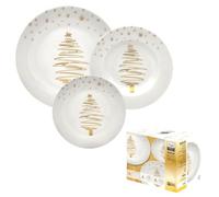 Ma Maison Servizio Piatti XMAS Gold in Porcellana - 6 Persone, Idea Regalo, Lavastoviglie, Feste, 6 Fondi, 6 Piatti, 6 Frutta, Natale, Eleganti, con Albero - Set 18PZ