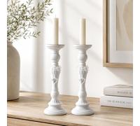 MA MAISON Set 2 Candelabri in Legno Bianco 43 cm | Portacandele decorativi, stile shabby chic, ideali per soggiorno, tavolo, ingresso, matrimonio ed eventi.