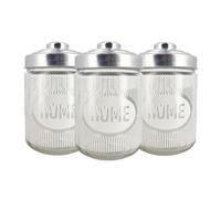 MA MAISON Set 3 Barattoli In Vetro con Coperchio 800 cc - Tris di Contenitori, Sale Grosso, Sale Fino, Caffè, Zucchero, da Cucina, Alimenti - Scritte Decorato e Colorato (Bianco | Righe | 800 cc)