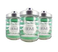 MA MAISON Set 3 Barattoli In Vetro con Coperchio 800 cc - Tris di Contenitori, Sale Grosso, Sale Fino, Caffè, Zucchero, da Cucina, Alimenti - Scritte Decorato e Colorato (Verde | Disegni | 800 cc)