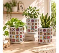 MA MAISON Set 3 Vasi in Ceramica con Riquadri 15x15h cm Moderno