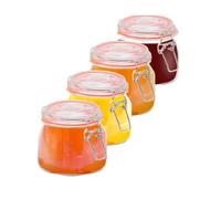 MA MAISON Set 4 Barattoli con Chiusura a Leva e Anello in Gomma 0.5 Millilitri Multiuso - Adatto per, Confetture, Marmellate, Conserve, Frutta, Yougurt, Spezie - in Vetro 8x6h cm