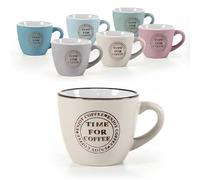 MA MAISON Set 6/12 Tazzine da Caffè - con Scritte Coffe Time, Time For Coffe, Colori Pastello, 90 cc, Ideali per Espresso, Idea Regalo, Assortito