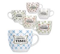 MA MAISON Set 6/12 Tazzine da Caffè - con Scritte Time For Coffe, Colori Pastello, 80 cc / 90 cc, Ideali per Espresso, Idea Regalo, Assortito (6, Pastello Croci Time For Coffe)