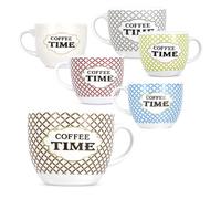 MA MAISON Set 6/12 Tazzine da Caffè - con Scritte Time For Coffe, Colori Pastello, 80 cc / 90 cc, Ideali per Espresso, Idea Regalo, Assortito (6, Pastello Qaudretti Time For Coffe)