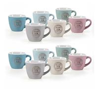 MA MAISON Set 6/12 Tazzine da Caffè - con Scritte Time For Coffe, Colori Pastello, 80 cc / 90 cc, Ideali per Espresso, Idea Regalo, Assortito (12, Pastello Time For Coffe)