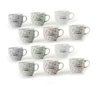 MA MAISON Set 6/12 Tazzine da Caffè - con Scritte Time For Coffe, Colori Pastello, 80 cc / 90 cc, Ideali per Espresso, Idea Regalo, Assortito (12, Pastello Croci Time For Coffe)