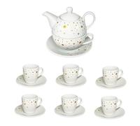 Ma Maison Set 6 Tazzine + 1 Teiera con Tazza 210CC - Servizio Tè, Caffè, Idea Regalo, Natale, Piattini Compresi, Kit Completo, Elegante, da Tavola - in Ceramica