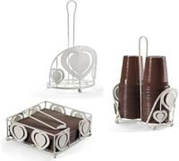 Ma Maison Set da Cucina in Filo di Ferro: 16x16x31 cm Con Portarotolo Portatovaglioli e Portabicchieri -Ideale per Organizzare la Tua Cucina con Stile Per Tutte le Occasioni (Bianco Heart)
