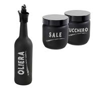 MA MAISON Set da Tavola con Oliera da 750 cc - Barattolo di Sale e Barattolo di Zucchero in Vetro Satinato di Colore Nero: Elegante e Funzionale Da Portare in Tavola ad Ogni Occasione