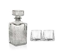 Ma Maison Set Decanter in Vetro da 1 Litro con Bicchieri da Liquore Royal - Capacità 150 ml Ideali per Servire alcolici con Eleganza - Per Feste e Occasioni Speciali (Cubo, 2 bicchieri Royal)