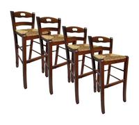 MA MAISON Set Sgabelli in Legno con Seduta Compatta - con Poggiapiedi, Schienale, Struttura Robusta, da Bar, Cucina, Ristorante, Soggiorno, Stile Classico, Rustico - 39X38X90CM (4PZ, Noce)