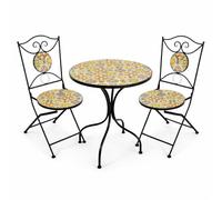 MA MAISON Set Tavolo e 2 Sedie Pieghevoli da Giardino in Metallo con Mosaico, Set 3 Pezzi Tondo per Balcone Terrazzo Bistro (Giallo)