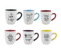 MA MAISON Tazzine in Ceramica a Fantasia per Caffè Set 6 Bicchierini con Manico e Scritte - Mantiene il Calore, Senza Condensa, per Latte, Bar, Locali - Particolari Ottima Capacità Ml idea Regalo