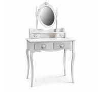 MA MAISON Toeletta Bianca in Legno 75x40x70 cm con Specchio e 4 Cassetti a Cuore, Vanity Table Shabby Chic per Cameretta