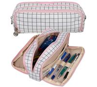MAALEO ASTUCCIO SCUOLA UFFICIO 3 Scomparti per Bambini e Adulti Alta Qualità a quadretti Bianco 24514, Bianco, rosa, moderno