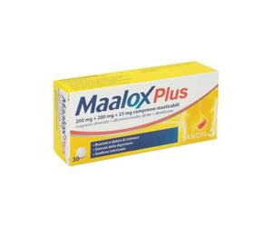 Maalox Plus 200 mg + 200 mg + 25 mg - 30 Compresse Masticabili Contro Bruciore, Cattiva Digestione E Iperacidità Di Stomaco