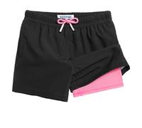 maamgic Costume Bambino Asciugatura Rapida 2 in 1 Pantaloncini Corti con Compressione e Coulisse Regolabile, Costume Ragazzo Spiaggia Sport Nuotare, 2-16 Anni,Nero e Rosa,10-12 Anni
