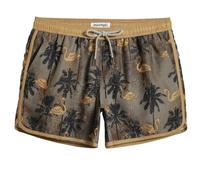 MaaMgic Costume Uomo Mare Vintage Asciugatura Rapida Costume da Bagno Pantaloncini Corto Swim Trunks con Fodera Rete e 3 Tasche Palme Flamingo Marrone Chiaro XS