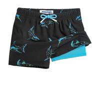 MaaMgic Pantaloncini da Bagno Ragazzi Bambini a Compressione ad Asciugatura Rapida Corti Boardshorts con Tasche Coulisse Regolabile Spiaggia Sport,Squalo lineare Blu Navy Royal,5-6 Anni