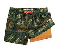 MaaMgic Pantaloncini da Bagno Ragazzi Bambini a Compressione ad Asciugatura Rapida Corti Boardshorts con Tasche Coulisse Regolabile Spiaggia Sport, 05 Dino Vintage Verde Scuro, 4 Anni