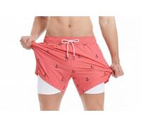 Maamgic Uomo Pantaloncini da Surf 2-in-1 con Compressione | 5 5' Pollici Interni Asciugatura Rapida Costume da Bagno Corti con Tasche Interna Ancora Rosa 5.5 L