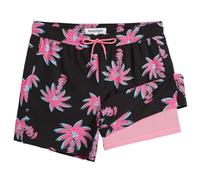 MaaMgic Uomo Pantaloncini da Surf 2-in-1 con Compressione | 5 5' Pollici Interni Asciugatura Rapida Costume da Bagno Corti con Tasche Interna Palma da Cocco Nero Rosa L