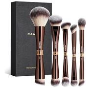 MAANGE Set di pennelli da trucco Kabuki a doppia estremità, con specchio, per fondotinta, contorni, cipria, correttore, ombretti, crema, cosmetici, blush, strumenti per il trucco (marrone caffè, 5