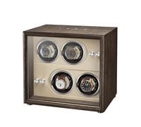 MAAOBR Watch Winder for Automatic Watches, Watch Display Case with LED Light 4 Rotating Modes, Quiet Motor Memory Foam Pad, Wooden Watch Storage Box with USB Cable(4 Gang - Brown Wood Grain+Champagne)