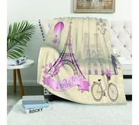 MAAPCHP Coperta Pile Blanket Bacio, simboli floreali di Parigi, monumenti, T Coperta di Flanella Coperta per Adulti per Bambini Caldo Divano per Il Tempo Libero Sedia Soffice Coperta Soffice150x200cm