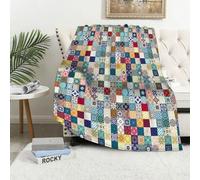 MAAPCHP Coperta Pile Blanket Design di piastrelle patchwork floreali. Orname Coperta di Flanella Coperta per Adulti per Bambini Caldo Divano per Il Tempo Libero Sedia Soffice Coperta Soffice130x150cm