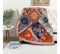 MAAPCHP Coperta Pile Blanket Motivo patchwork con mandala di fiori e cornice Coperta di Flanella Coperta per Adulti per Bambini Caldo Divano per Il Tempo Libero Sedia Soffice Coperta Soffice150x200cm