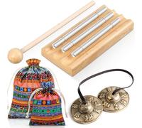 Maasechs Il set di 2 strumenti a percussione include piatti tibetani Tingsha e campana da meditazione a tre toni con bacchetta tibetana con coulisse borsa di stoffa per meditazione yoga preghiera