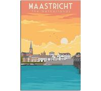 Maastricht Netherlands Sunset Art Print Vintage Viaggio Poster Retro Wall Art Tela Poster Casa Decorazione Camera Decorazione Non incorniciato 60x90cm