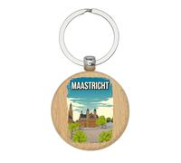 Maastricht - Portachiavi da viaggio con skyline olandese, in legno, portachiavi con targhetta personalizzata