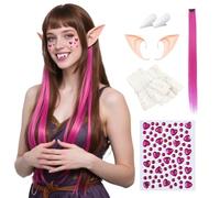 Maazusa Accessori per costume da vampiro di Halloween, per ragazze e donne, con orecchie da elfo, parrucca, protesi, adesivi d'amore, guanti, carino, gotico, vampiro, elfo, travestimento per feste a