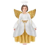 Maazusa Costume da angelo per ragazze, set di abito lungo in oro bianco con fascia e ali pieghevoli dorate, per cosplay, travestimento per Halloween e feste di Natale (130)